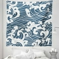 thumbnail image 1 of Japanese Wave Tapestry, Hand Drawn Traditional Style Aquatic Doodle River Storm Retro Abstract, Fabric Wall Hanging Decor for Bedroom Living Room Dorm, 5 Sizes, Slate Blue White, by Ambesonne, 1 of 1
