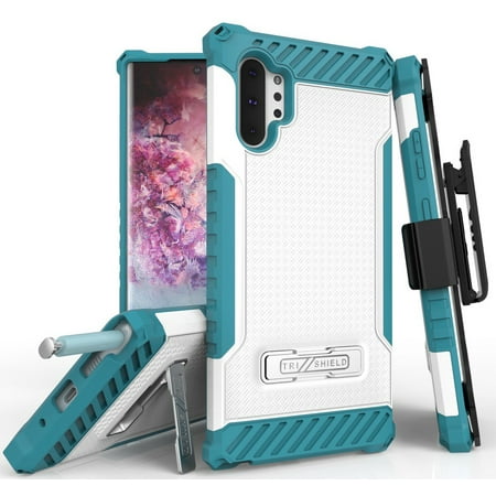 Galaxy Note 10 Plus Case with Clip, Tri-Shield [Military Grade] Rugged Cover with Metal Kickstand [Includes Wrist Strap Lanyard + Belt Hip Holster] for Samsung Galaxy Note 10+ Phone (SM-N975, (Best Rugged Android Phone)