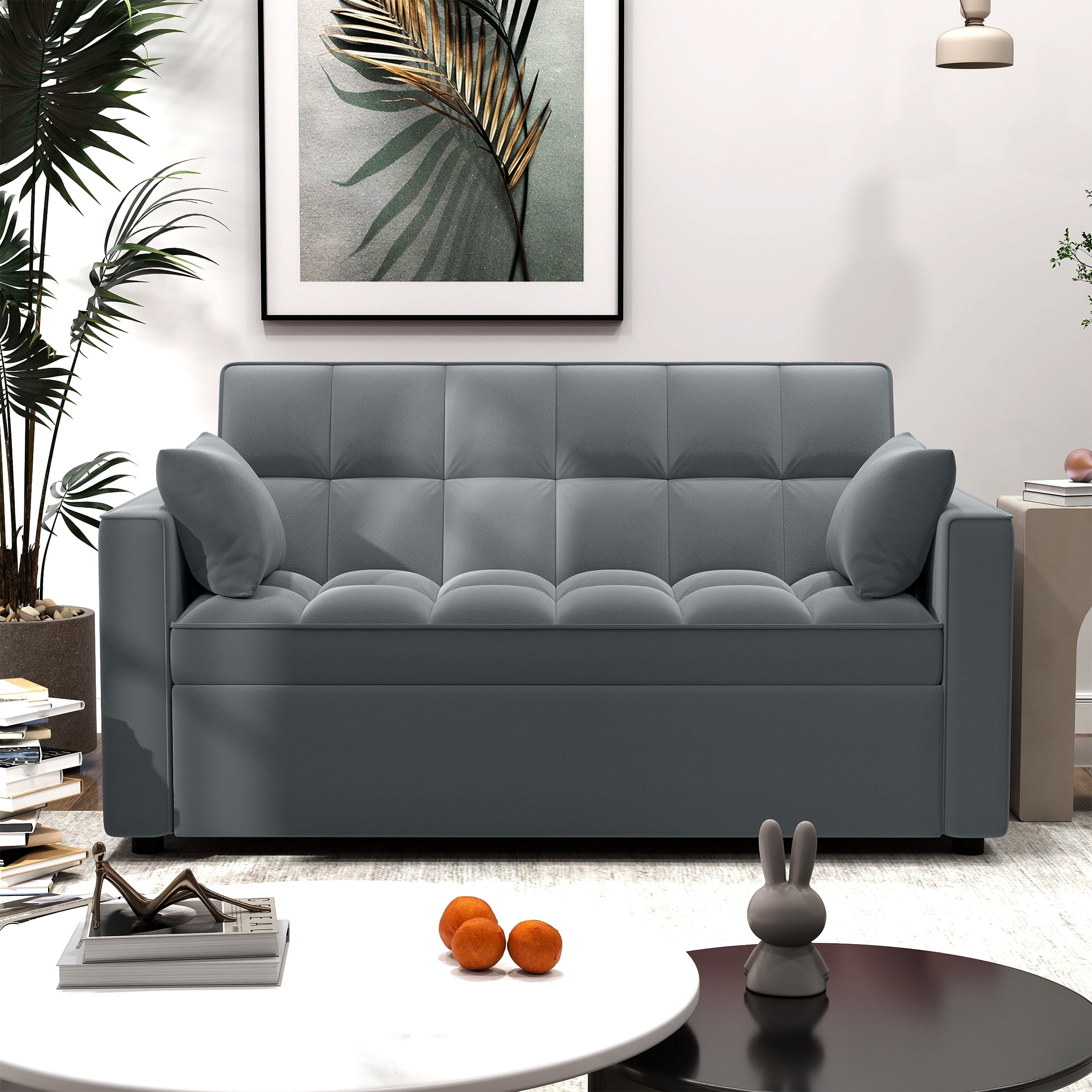 DEALTOPS Loveseat Convertible Pull Out Sleeper Sofa Bed, Gray