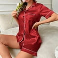 thumbnail image 6 of Horkkom Satin Pajama Set for Women 2 Piece Short Sleeve Tops Elastic Waist Shorts Loungewear Summer Button Down Silk Pjs with Pocket Red XL, 6 of 6