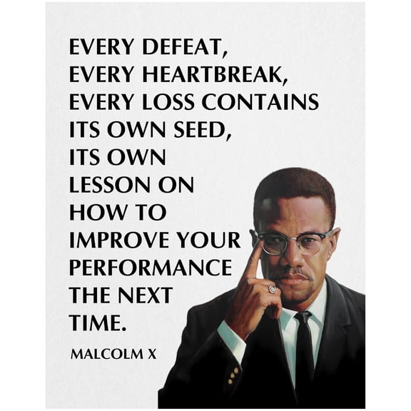 Malcolm X Inspirational Quote Poster - "Every Defeat Every Heartbreak", Motivational Wall Art Decor for Home, Office, Library & Study Rooms poster