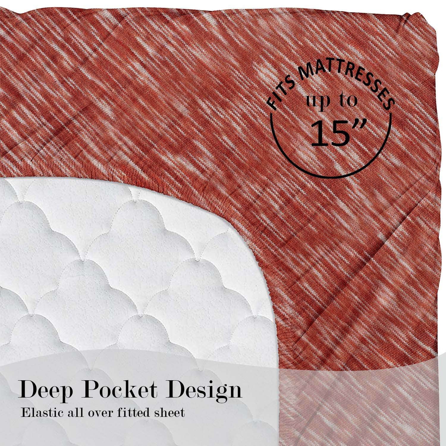 Mainstays 100% Cotton Extra Soft Jersey Bed Sheet Set, Double, Red Canyon Crackle, 4 Pieces, Jersey Sheet Set Cotton