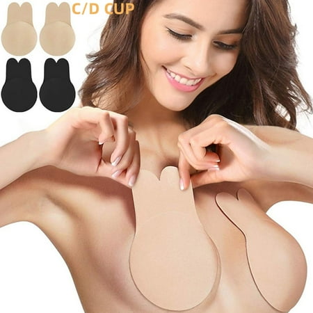 2 Pairs Stick on Bra Backless Bra TRIANU Reusable Sticky Push Up Bra Invisible Bra Silicone Adhesive Lift Bra for Women Invisible Bra - C/D Cup