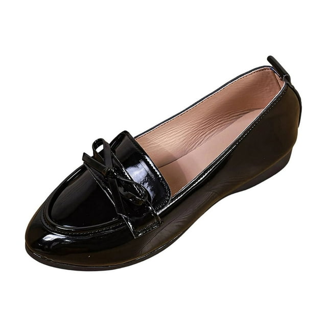 WLOELOEW Loafers For Women Casual Versatile Plus Size Bow Round Toe Flat Soft Sole Pu Material 6 Us 9.25 Inches Foot Length