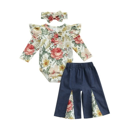 

Suanret Newborn Baby Girls Outfit Floral Print Long Sleeve Romper Tops+Ruffle Suspender Dress Party Clothes Floral 9-12 Months