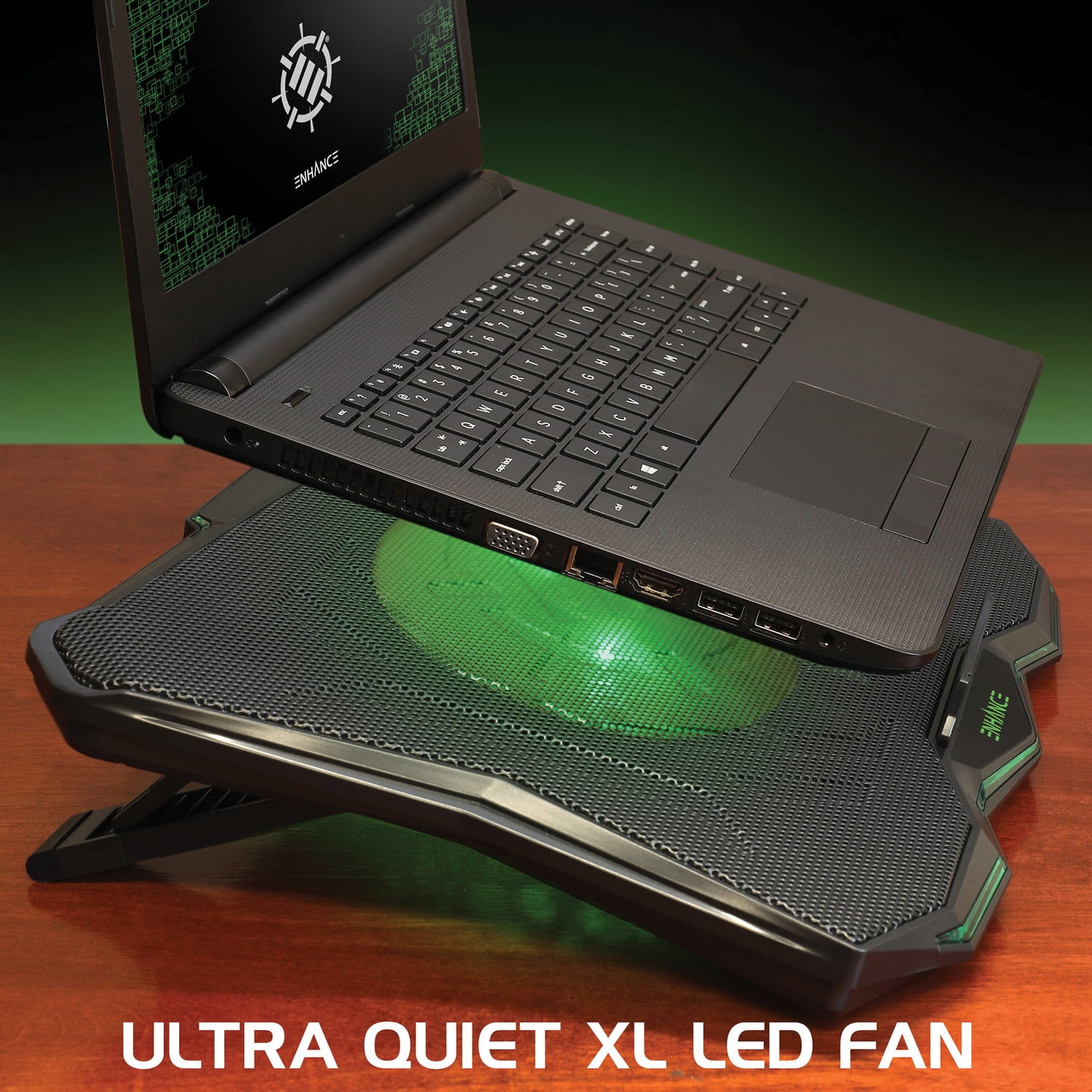 Enhance Cryogen 5 Laptop Cooling Pad (Green) - Upto 17" Screen Size Notebook Support - 1 Fan(s) - 800 rpm - 471.3 gal/min - Metal Mesh - Green