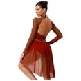 thumbnail image 2 of YiZYiF Womens Sparkly Lyrical Dance Costume Long Sleeve Ruched Backless Figure Skating Dress Leotard Burgundy S, 2 of 7