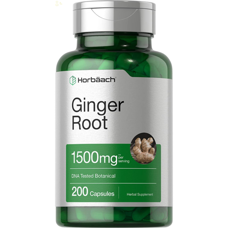 Ginger Root Capsules 1500 Mg | 200 Pills | DNA Tested  Non-Gmo  Gluten Free | Ginger Root Extract | by Horbaach