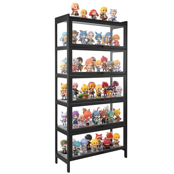 VEVOR Display Cabinet with Acrylic Doors, 68 in Tall 5-Tier Curio Cabinet, Natural Wooden Fame, Collectibles Toy Organizers Rack & Display Case, Bookshelf for Home, Office, Playroom, Living Room