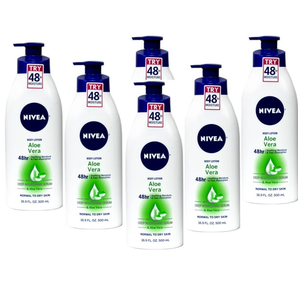 Loción NIVEA Aloe Vera 48 horas, 500 ml (paquete de 6) para piel normal a seca
