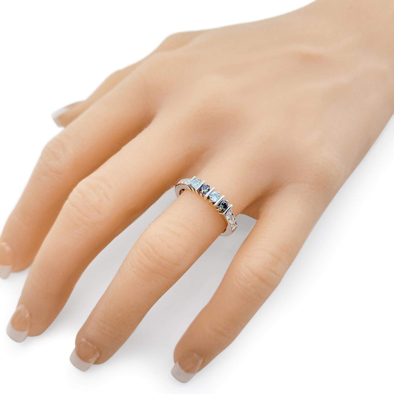 Nana Straight Bar W/Side CZ Adult Female Mothers Day Ring 1-6 Stone,10K Yellow Gold-Size 6-Stone4