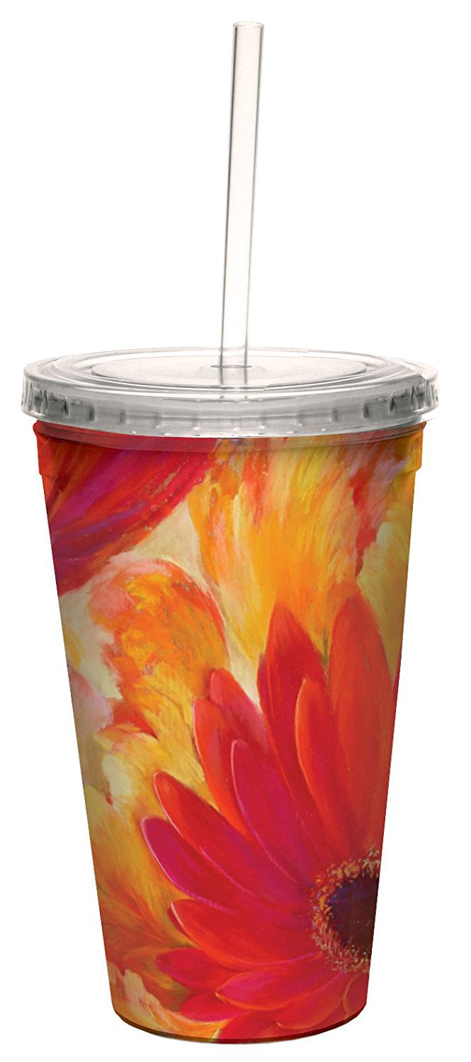 Tree-Free Greetings cc33713 Fandango Floral by Nel Whatmore Artful Traveler Double-Walled Cool Cup with Reusable Straw 16-Ounce 