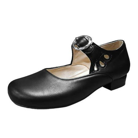 

Thick Heels Women Leisure Women s Four Seasons Solid Color Non Slip Square Heels Round Toe Breathable Buckle Strap Lazy Cloth Shoes