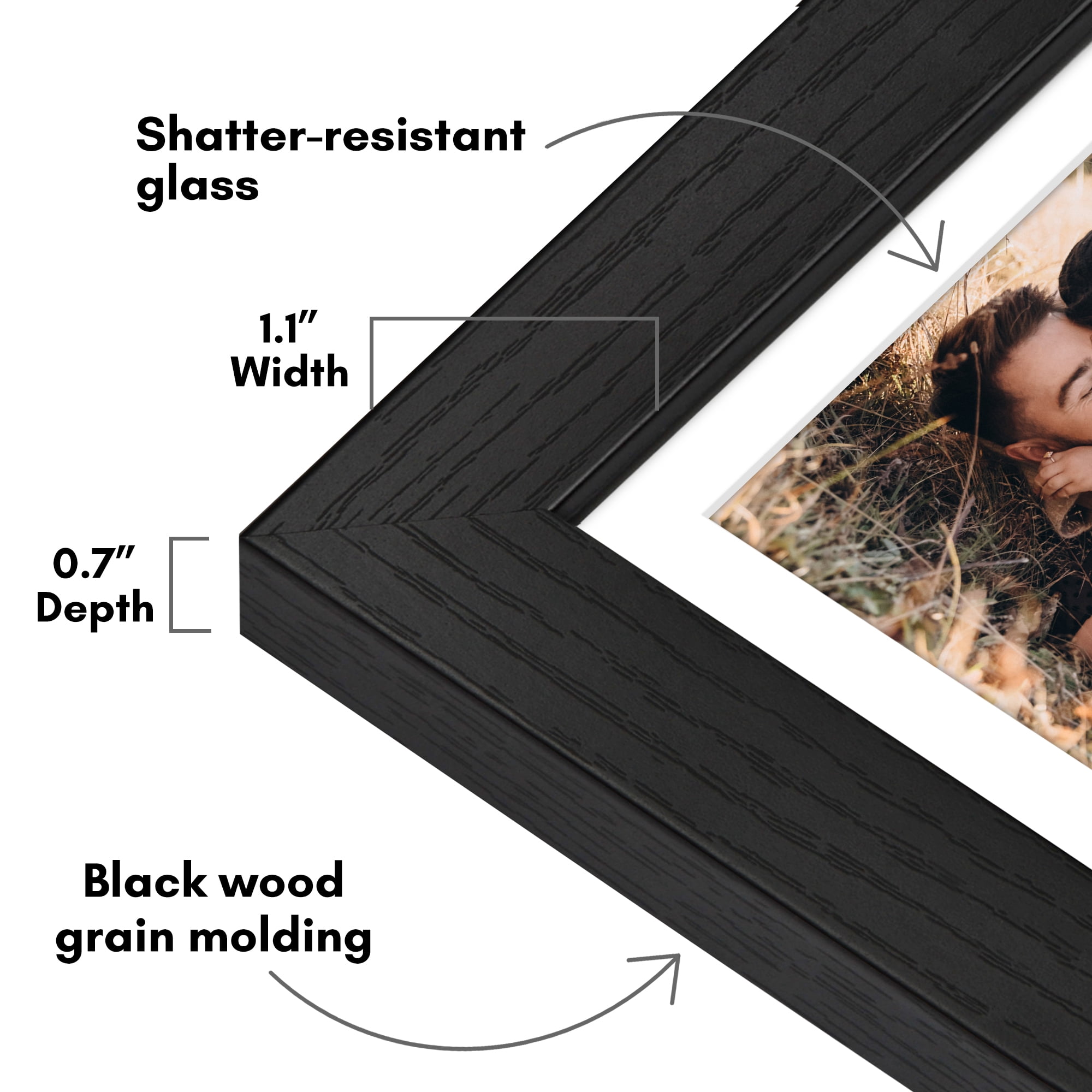Americanflat 5x7 Picture Frame with Shatter-Resistant Glass with 4x6 Mat Display Photo Hudson Wide - Black