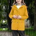 thumbnail image 4 of felwors Rain Jacket for Tween Girls Waterproof Hooded Raincoats Full Zip Lightweight Windbreaker Striped Lined Hoodie Windproof Coat Yellow, 13-14 Years, 4 of 7