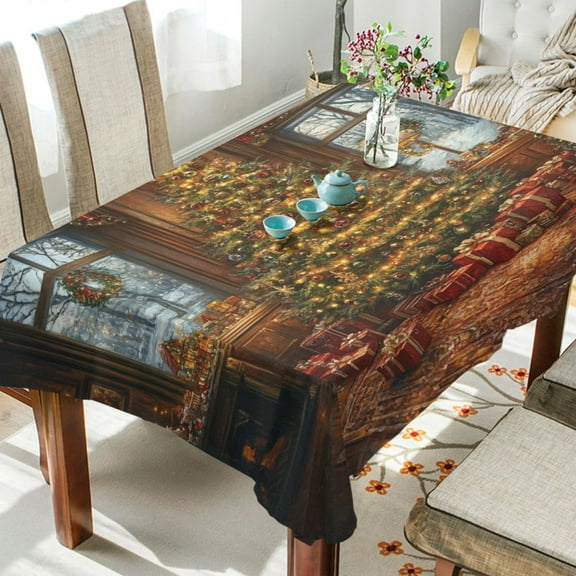 BZSMCE Square Tablecloth Elegant Christmas Trees Pattern Tableclothes