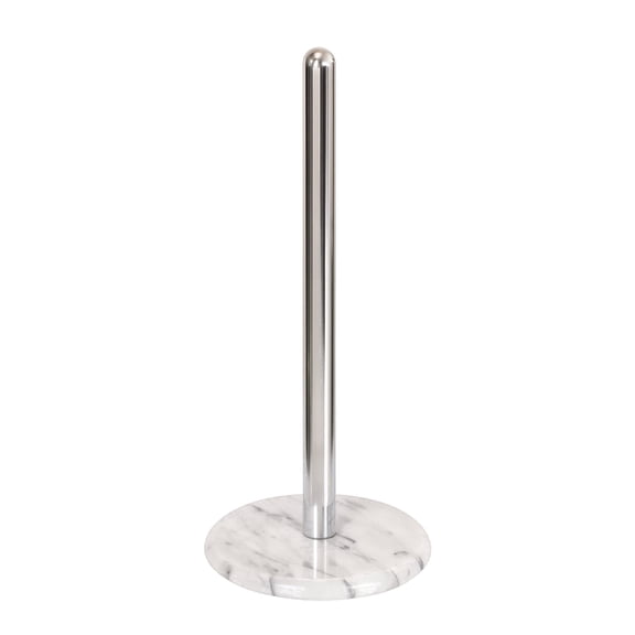 Creative Home Natural White Marble 5" x 5" x 12.6" Paper Towel Holder with Chrome-Plated Rust-Resistant Pole