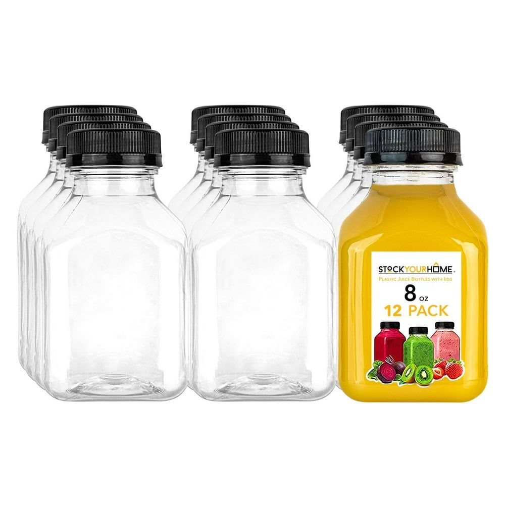 Stock Your Home Plastic Juice Bottles 8 Oz with Lids, Juice Drink