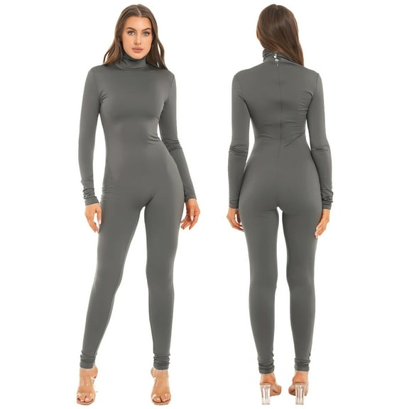 Alvivi Women's Long Sleeve Full Unitard Workout Gymnastics Bodysuit Athletic Dance Jumpsuit Charcoal Grey XL