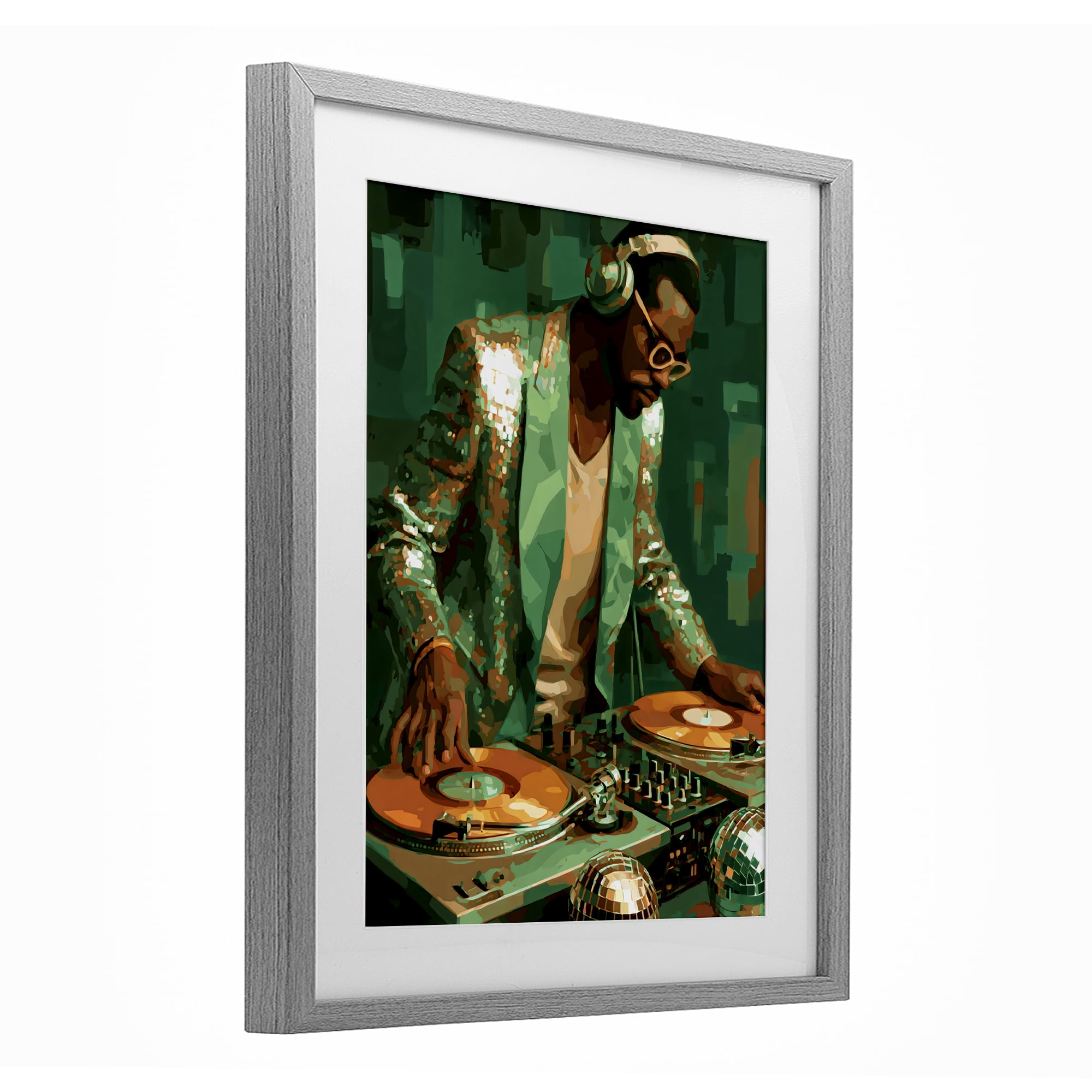 Stupell Industries Green Disco DJ Music Gray Framed Print Under Glass, design by Franklyn Gregory