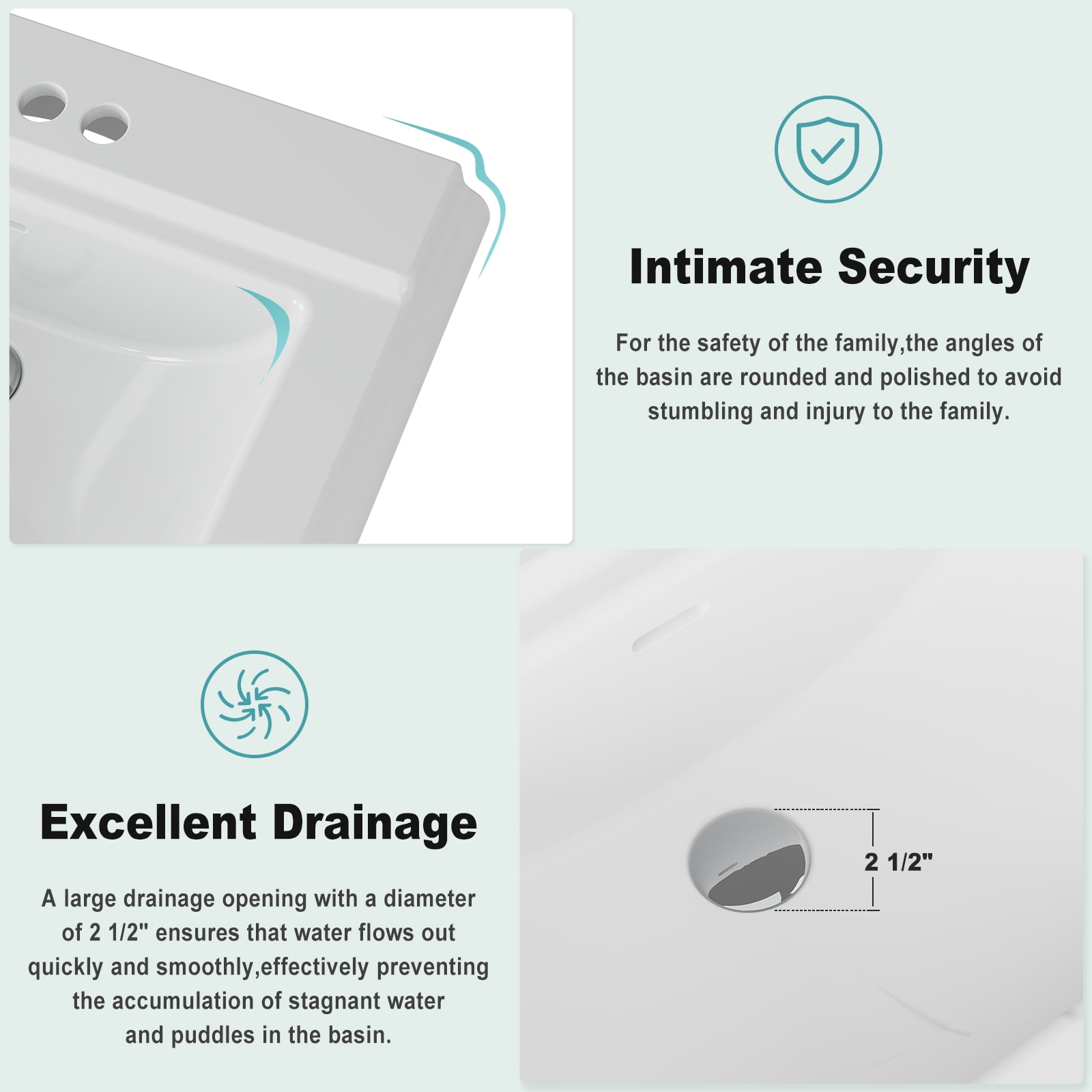 26"L X 21"W Rectangular Pedestal Sink, White Ceramic Pedestal Bathroom Sink with 3 Faucet Holes At 4" Faucet Centers, with Overflow