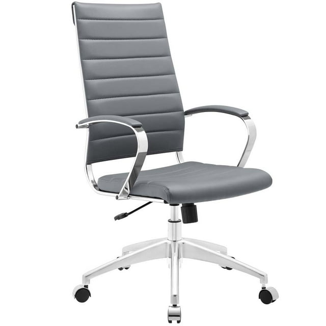 Modway Chaise de Bureau à Dossier Haut en Vinyle et Aluminium Style Moderne Jive en Gris