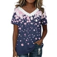 thumbnail image 3 of Craaazy Women Short Sleeve V Neck Tops Floral Print Casual Loose Fit Blouses for Summer Gift, 3 of 5