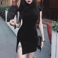 thumbnail image 2 of PMVFHDE Womens Dresses Gothic Punk Chinese Cheongsam Short Sleeve Bodycon Split Dress Black，L, 2 of 9