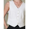 thumbnail image 4 of DARING DIVA Women's Linen Vest Sleeveless Button Down V Neck Business Waistcoat 2XL White, 4 of 6