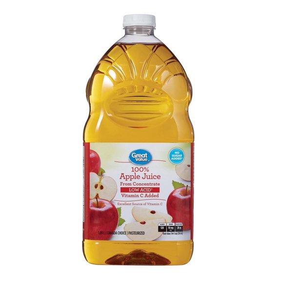 Great Value 100% Low Acid Pure Apple Juice 1.89L