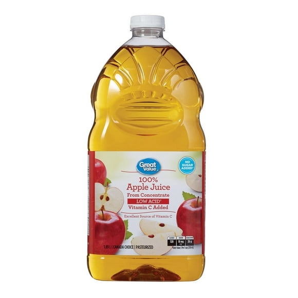 Great Value 100% Low Acid Pure Apple Juice, 1.89L