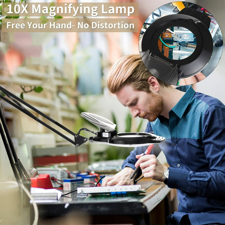 Magnifying Desk Lamp, Magnifying Lamp Led,10X Magnifying Lamp Dimmable, 120  Pcs LED and 5 Inches Lens with Stainless Steel Arm (Green)
