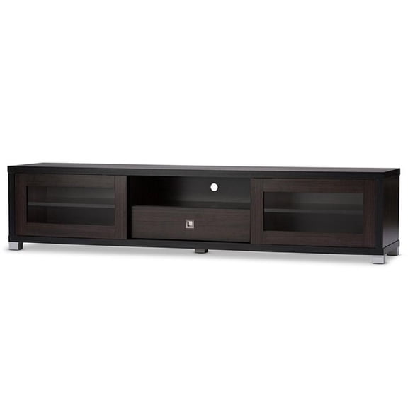 Baxton Studio Beasley 70 - Inch Dark Brown TV Cabinet with 2 Sliding Doors and Drawer
