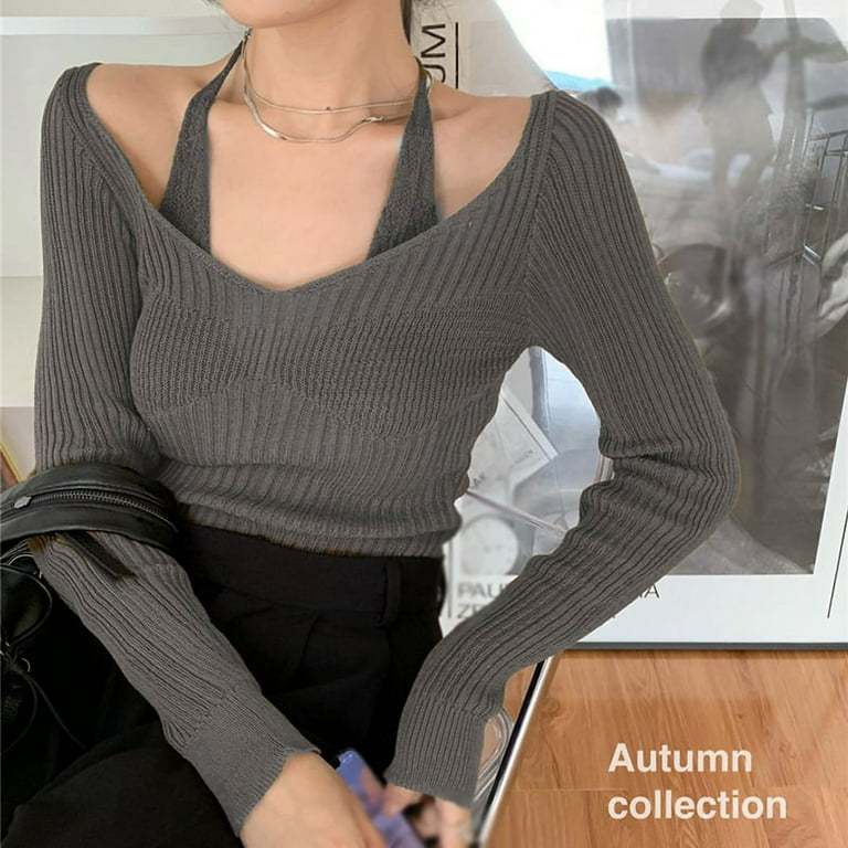 Women's V-neck halter loose sweater tops
