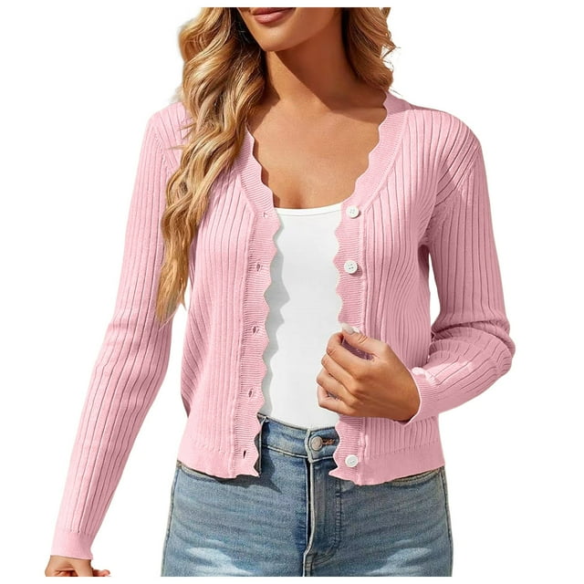 SNKSDGM My Items Womens Long Sleeve Cropped Lightweight Cardigan Button Down Sweaters V Neck Made in Canada