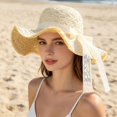 thumbnail image 2 of Straw Sun Hats for Women Wide Brim Hat with Bow Beach Sun Hat, 2 of 4