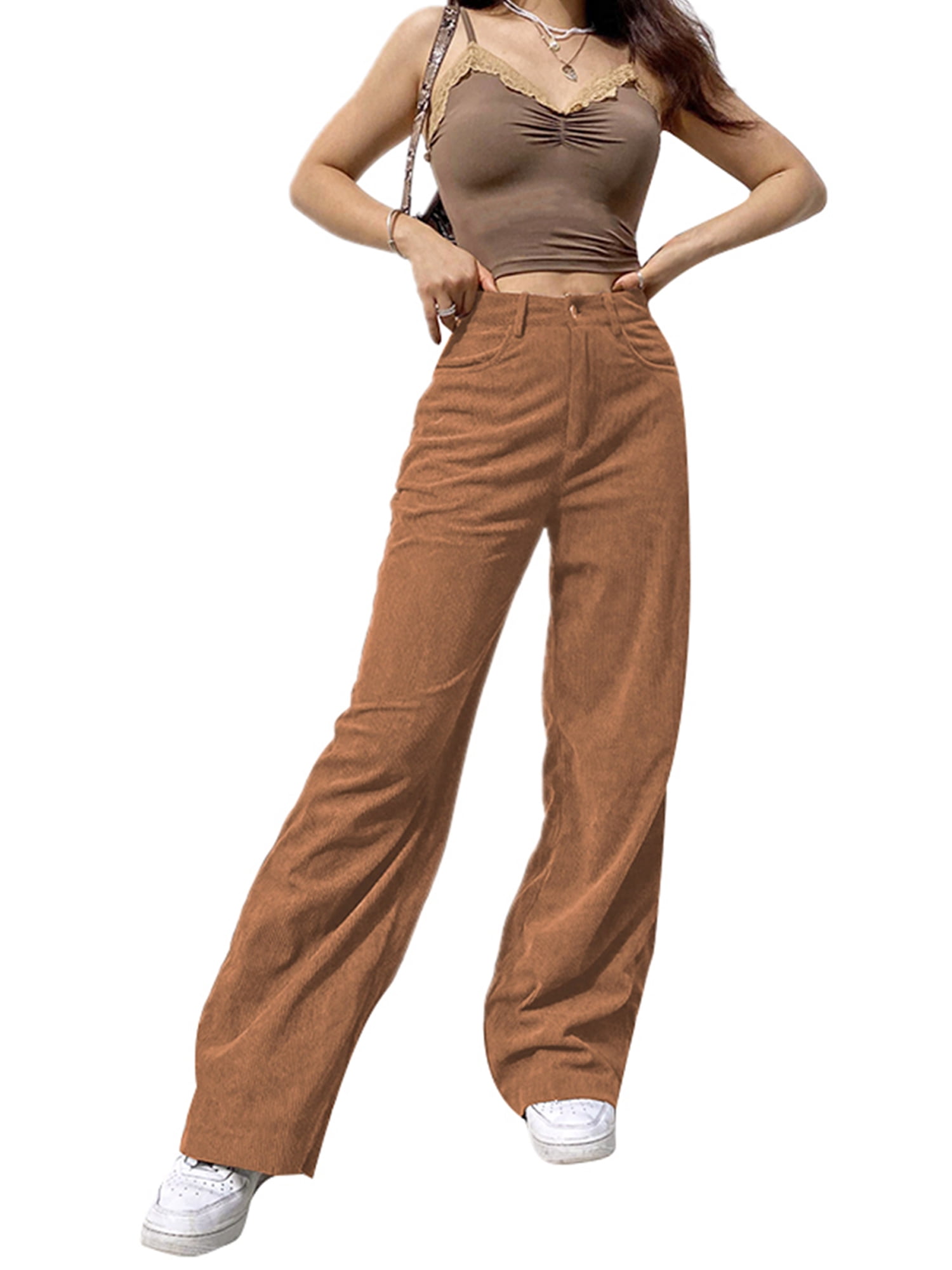 Retro Women's Pants Vintage High Waist Trousers Khaki Pants Vintage Brown Corduroy Pants High waisted Linen Trousers