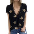 thumbnail image 2 of Women's Summer V-Neck Lace T-Shirt Star Print Loose Wild Breatheable Short Sleeve Tops, 2 of 5