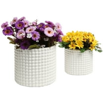 MyGift Set of 2 Hobnail Textured White Ceramic Flower Planter Pots