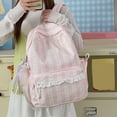 thumbnail image 4 of Bow Print School Backpack, Lace Trim Backpack with Side Pockets, Heavy Duty Computer Bag for Travel College Work, Pink, 4 of 9