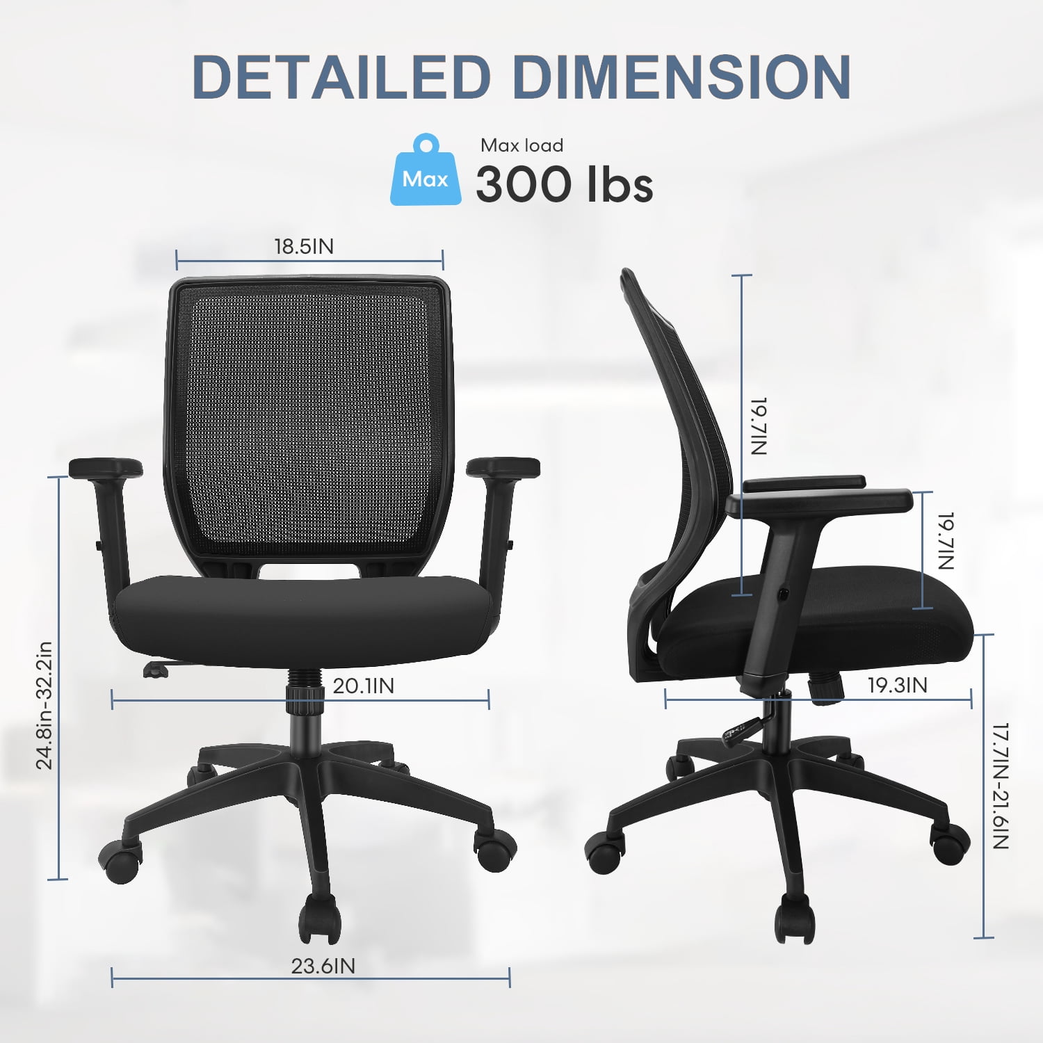 Ergonomic Office Chair - High Back Desk Chair with Adjustable Lumbar Support, Headrest & 3D Armrest - 135°Rocking Mesh Computer Chair (Black)