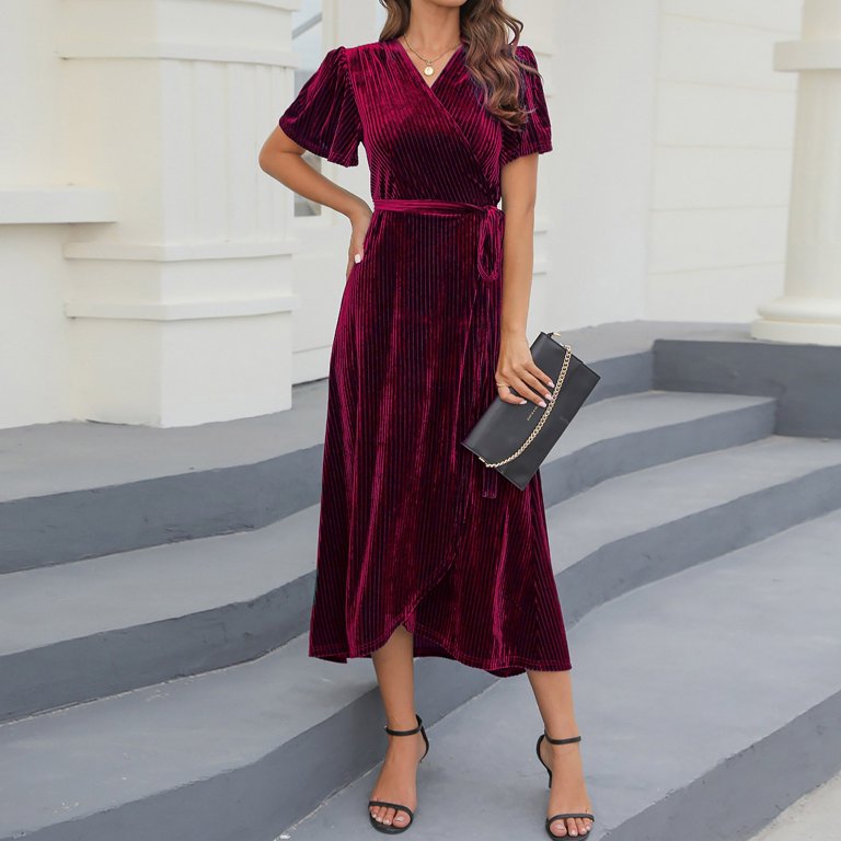 sexy velvet dress B233072 Stunning Fit & Flare One Shoulder Stretch Gown with Side Slit scoop neckline and sleeveless design balance perfectly with the fitted silhouette Gubotare Elegant Velvet Dress for
