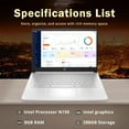 thumbnail image 3 of HP 14" HD Anti-Glare Laptop, Intel Processor N150, 8GB RAM, 288GB Storage(128GB SSD+160GB Docking Station Set), Intel Graphics, 1 Year Office 365, Fast Charge, Wi-Fi 6, Win 11 S, Silver, 3 of 9