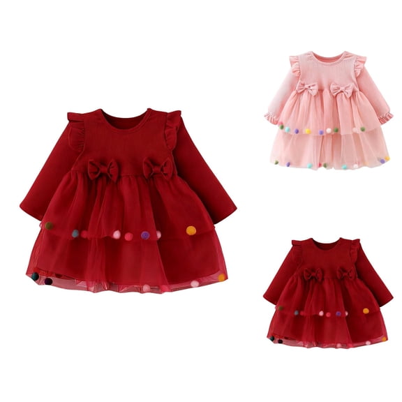 Elegant Long Sleeve Tulle Gown for Baby Girl, Toddler Dresses 3-24 Months, Winter Christmas Birthday Party Formal Wear