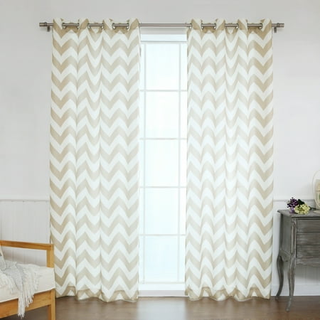 - Quality Home Oxford Basketweave Chevron Print Curtains – Stainless Steel Nickel Grommet Top – Beige – 52
