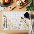 thumbnail image 2 of Botanical Wildflowers Placemats Set of 6, Spring Farmhouse Floral Grey Plaid Placemats for Dining Table, Place Mats for Kitchen Tabletop, Waterproof Wipeable Dining Table Mats Set, 2 of 9
