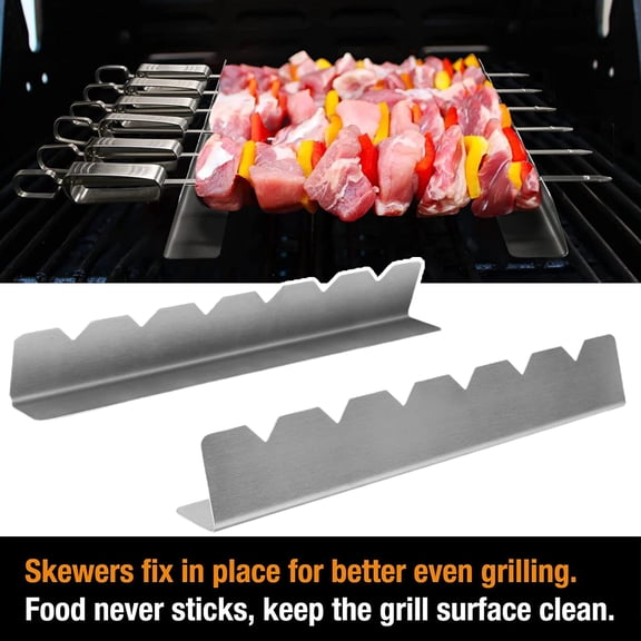 V-shaped 6-Slot Kebab Skewers Racks - Food Grade Stainless Steel - Multifunctional Utensils - Reusable Barbecue Grill Skewers Holder Set - Essential BBQ Accessories