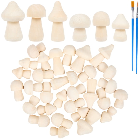 36Pcs 6 Styles Unfinished Wooden Mushrooms Mini Wood Mushroom Shape Un ed Fairy Themed Spring Summer able Decoration Figurines with Brushes