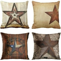 Set of 4 Throw Pillow Covers Rustic Country Western Star Barn Wooden Cabin West Primitive Decorative Pillow Cases Home Decor Square 20x20 Inches Pillowcases