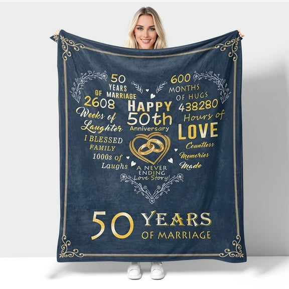 Tiruiarec 50th Anniversary Wedding Gifts for Couple Parents, 50 Year Golden Anniversary Ideas Gifts for Husband Wife, 50th Anniversary Decorations, 50 Years of Marriage Gifts Throw Blanket 60"X50"